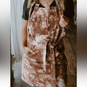 OClark Apron Brown White tie-dyed look Bleach Look Heavy Duty With Pockets New